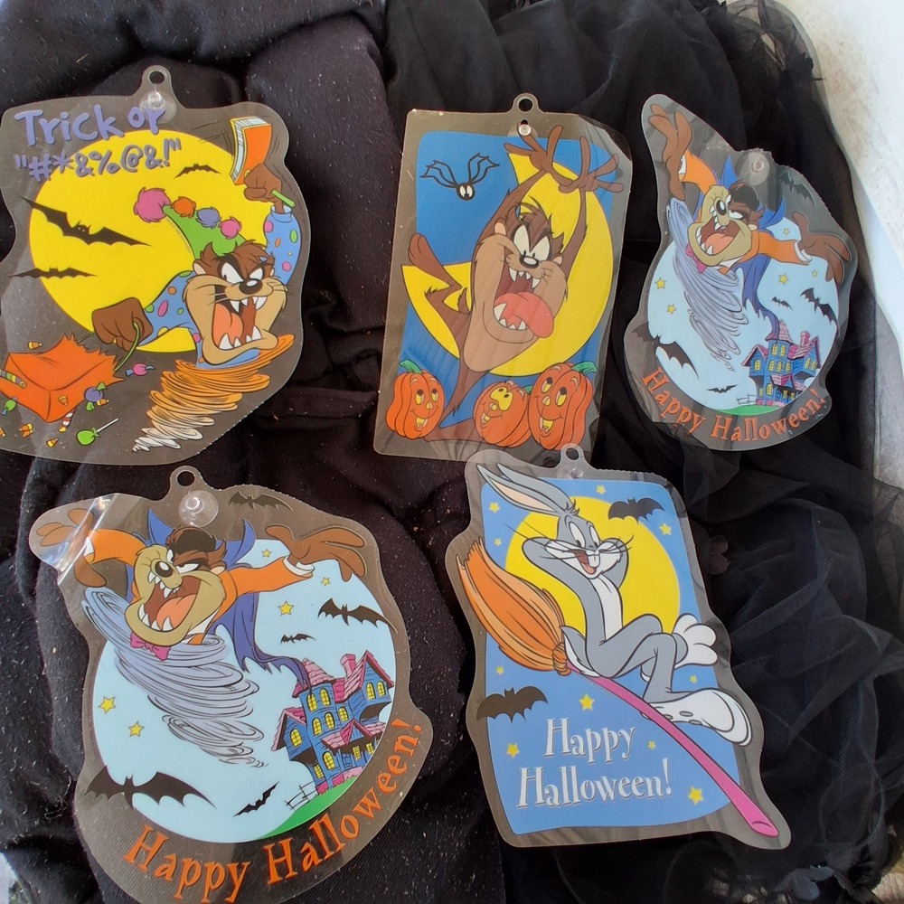 Vintage 1998 Looney Tunes Halloween Window Clings Bugs Bunny Taz Set of 5